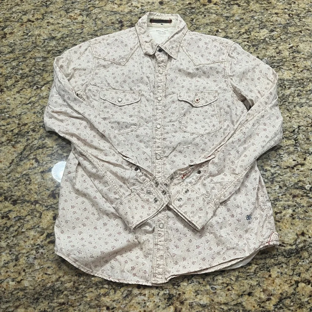 Banana Republic Mens Heritage Western Pearl Snap Shirt Floral Cotton Cream M